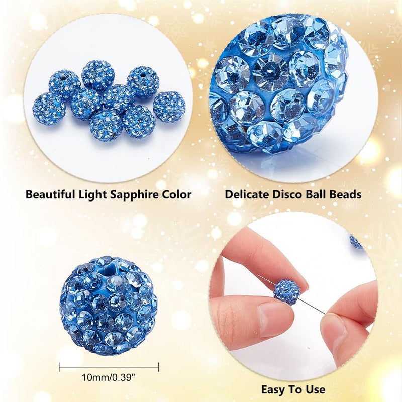 PH PandaHall 100pcs 10mm Blue Rhinestones Beads Pave Disco Ball Clay Beads Polymer Clay Rhinestone Bead Round Crystal Diamond Bead for Baseball Necklace Bracelet Earring Jewelry Making - Image 4